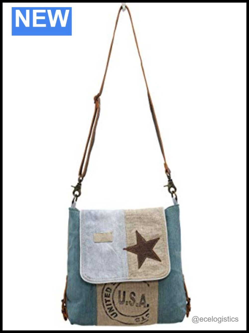 Canvas Star Purse with Real Leather Accents - Handcrafted Shoulder Bag